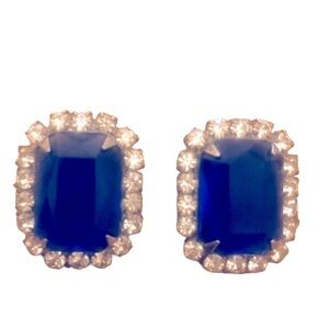 Vintage sapphire blue rhinestone trimmed pendant earrings New Year’s eve Party
